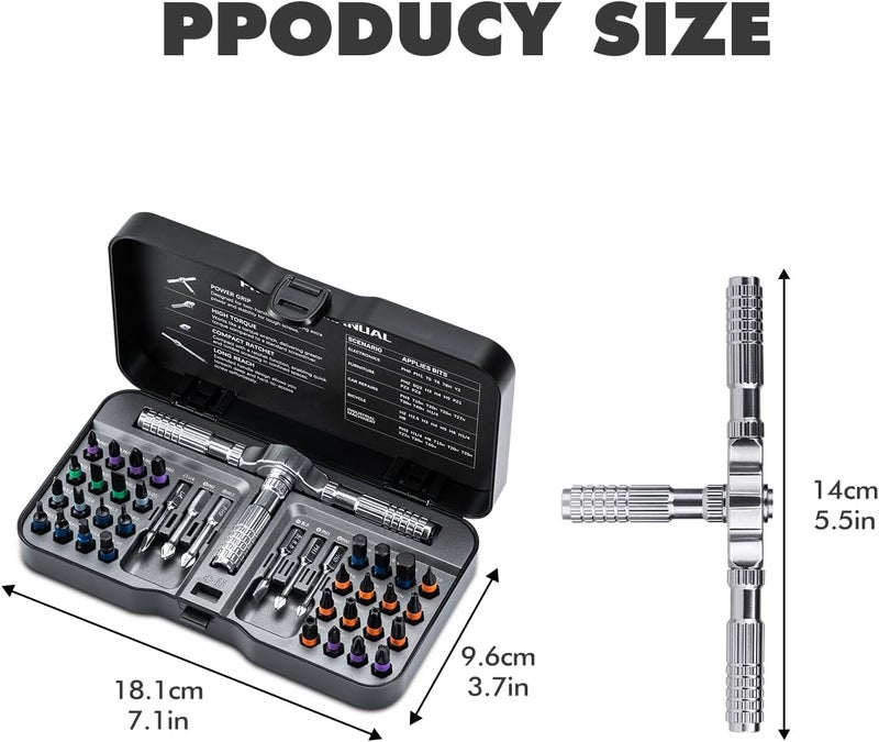 VMAN Ratchet Screwdriver Set, 40 in 1 magnetic Screwdriver sets, S2 Steel Bits, DIY Combination Flexible Shaft, Suitable for Furniture Assembly, Precision Electrical Appliance Repair, Bicycle Tools - Image 2